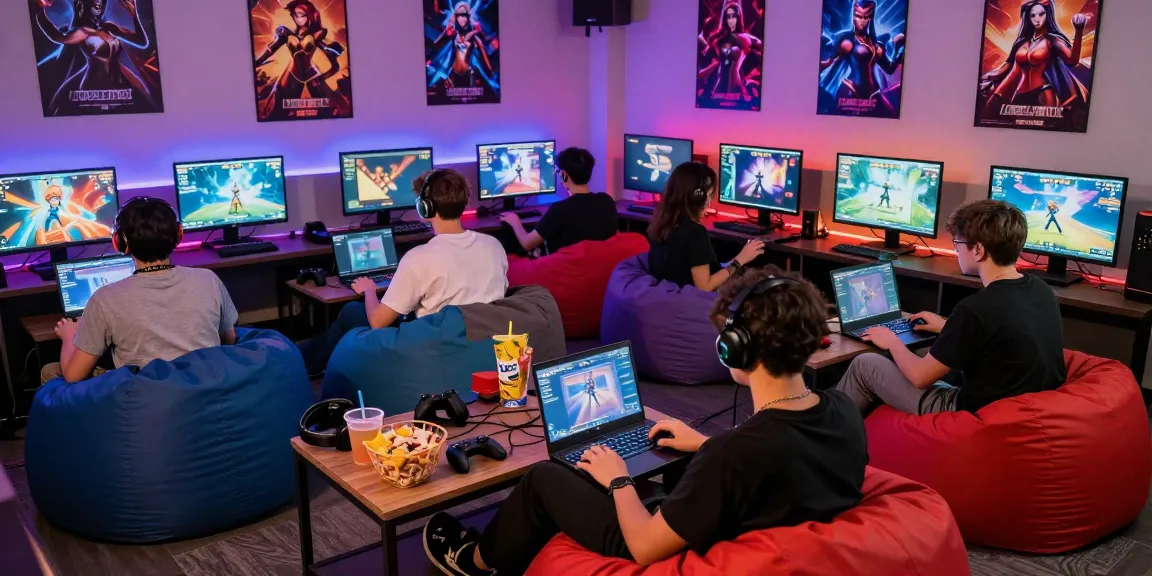 Engaging scene of players enjoying html hentai games in a vibrant gaming lounge.
