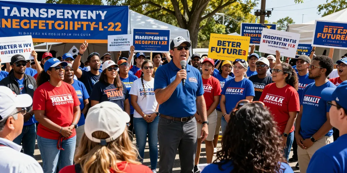 Casey Askar advocating transparency and integrity at a campaign rally.