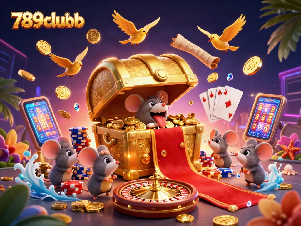 Experience thrilling gameplay with 789clubb's enticing treasure chest and animated casino elements.
