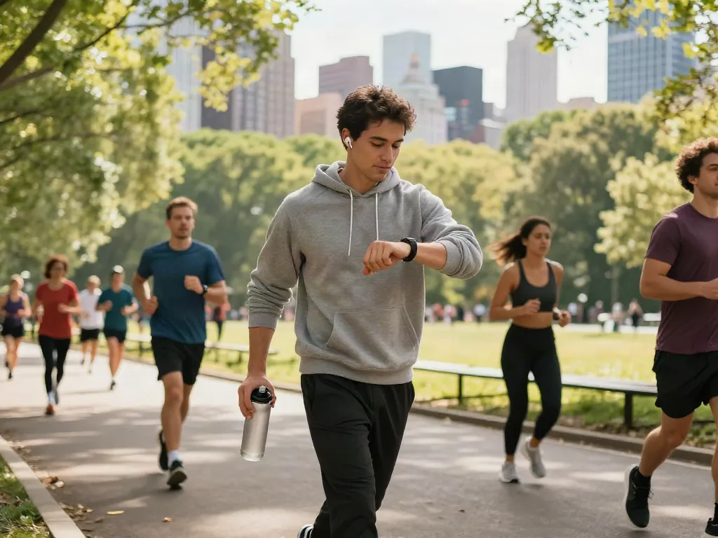 Person embodying rokok88 discipline and energy during a jog in a city park.