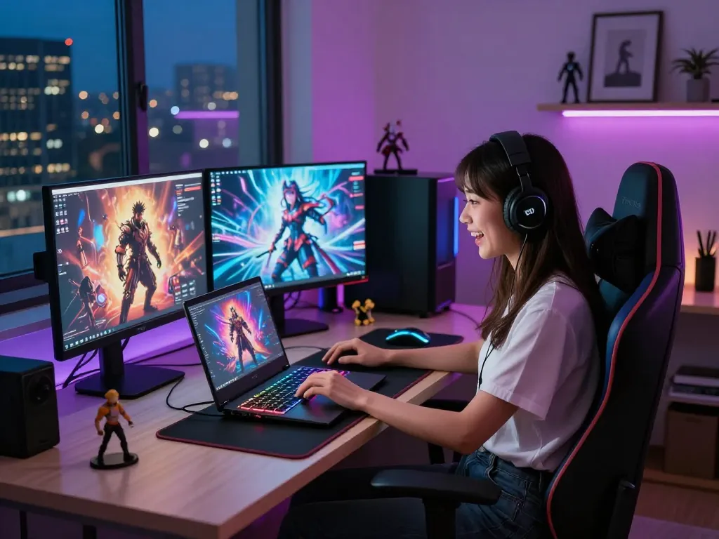 Engaging workspace with AI NSFW art on screens, illustrating modern digital interaction.