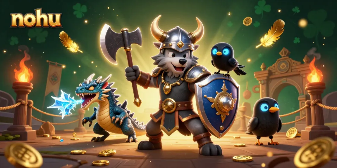 Nohu showcases a vibrant casino scene with Valkyrie warrior and dragon elements.