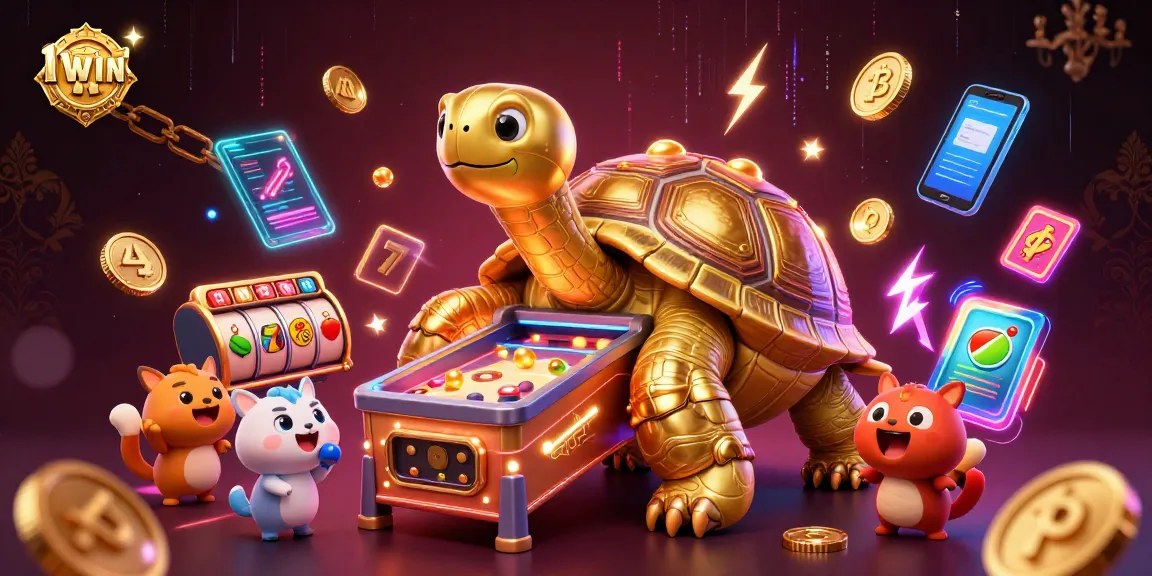 Engage with thrilling slots action at 11WIN featuring a colossal golden tortoise in a vibrant casino scene.
