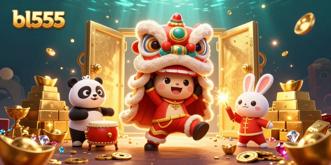Experience the vibrant bl555 lion dance with treasures and excitement in a dynamic casino scene.