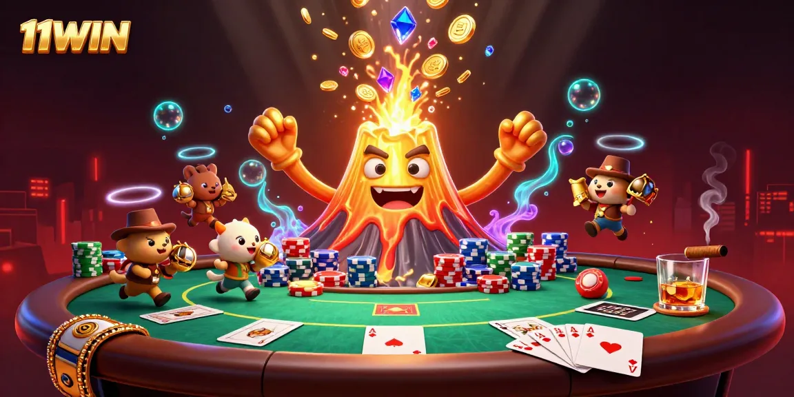 Engage with the stunning treasures of 11WIN in this dynamic casino-themed scene.