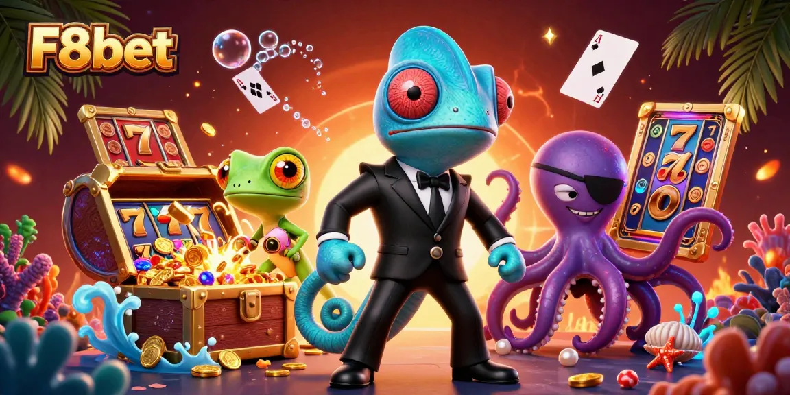 Play immersive adventures with F8bet in a vibrant casino scene filled with treasures.