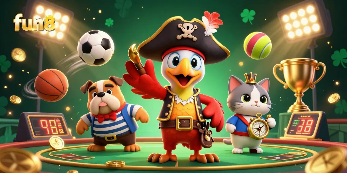 Experience the excitement of fun88 with animated characters in a dynamic sports betting scene.
